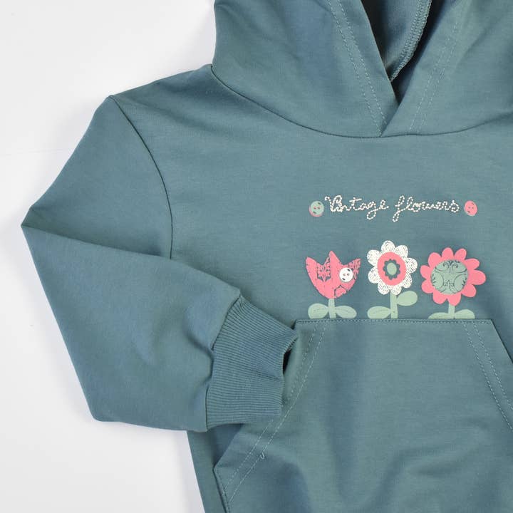 Teal Vintage Flowers Hoodie Joggers Set for wholesale on Faire