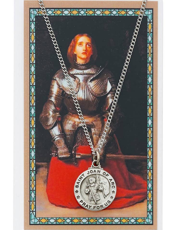 Catholic Religious Men's Necklace St. Joan of Arc for wholesale by Hail Mary Gifts