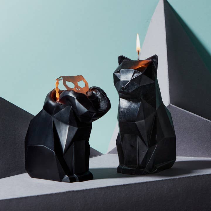 54 Celsius - Wholesale Novelty Candle - PyroPet Kisa Cat Skeleton Candle - 7" Tall, Black