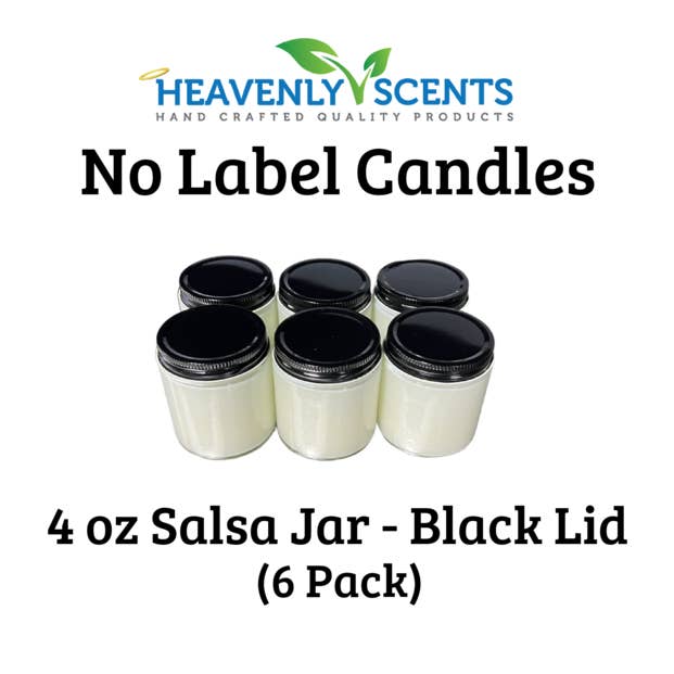 Heavenly Scents - Wholesale Jar/Filled Candle - 4oz Salsa Jar Soy Candles - Black Lid - 6 Pack No Label