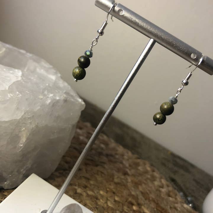 Hypo-Allergenic Wood Bead & Synthetic Rondelle Drop Earrings for wholesale by Faerie’s Fix