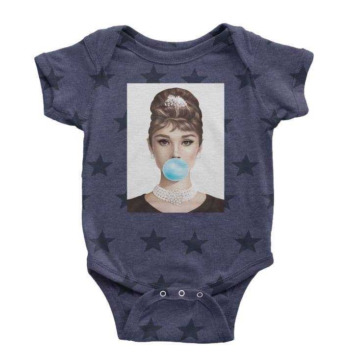 Expression Tees - Wholesale Bodysuit (Non-Footed) - Baby - Audrey Hepburn Chewing Bubble Gum American Icon Infant One-Piece Romper Bodysuit and Toddler T-shirt6