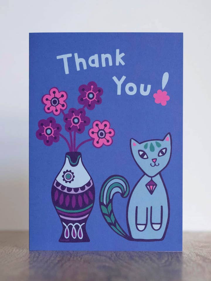 Cat and Vase Thank You Card for wholesale by Lunar Apple