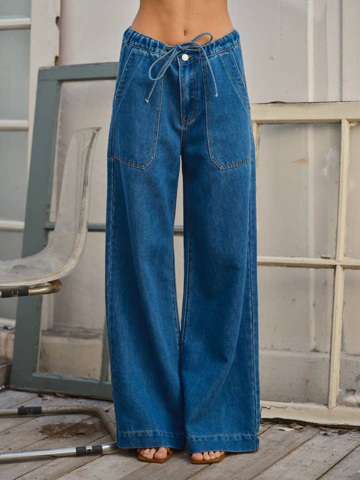 CALÇAS RETAS DE GANGA SUAVE AJP5833 COM CORDÃO NA CINTURA por atacado de Aaron & Amber