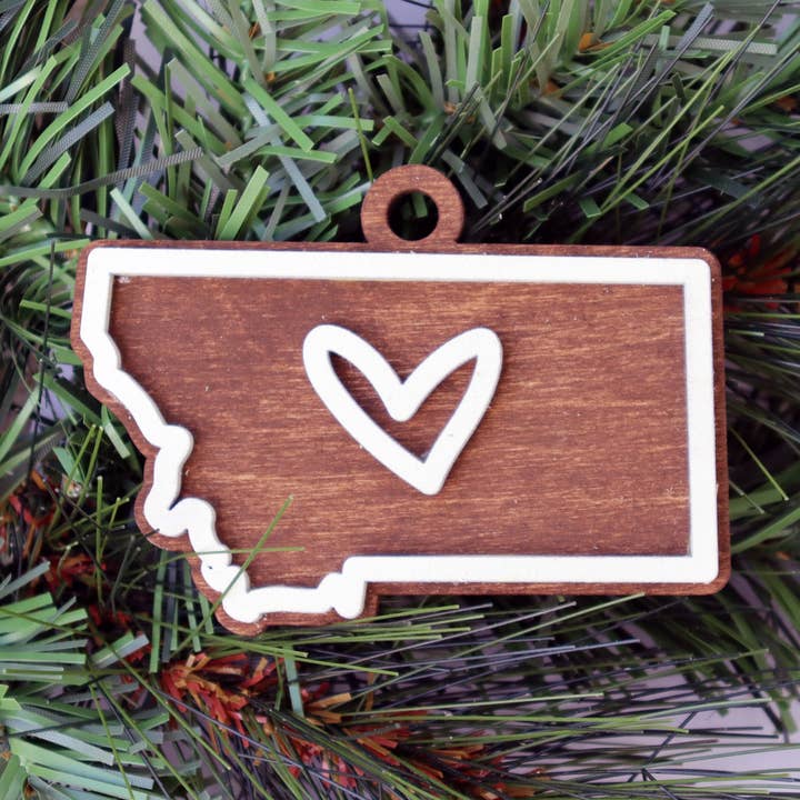Montana Layered Wood Christmas Ornament for wholesale by The Trendy Traveler