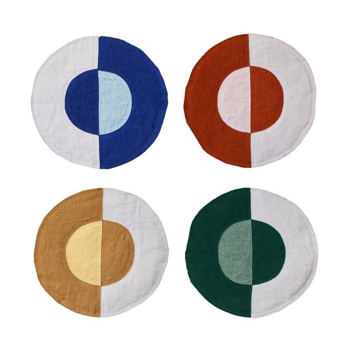 Porta-copos Bauhaus Bordado em Linho Multicolor (Conjunto de 4) por atacado de Misette