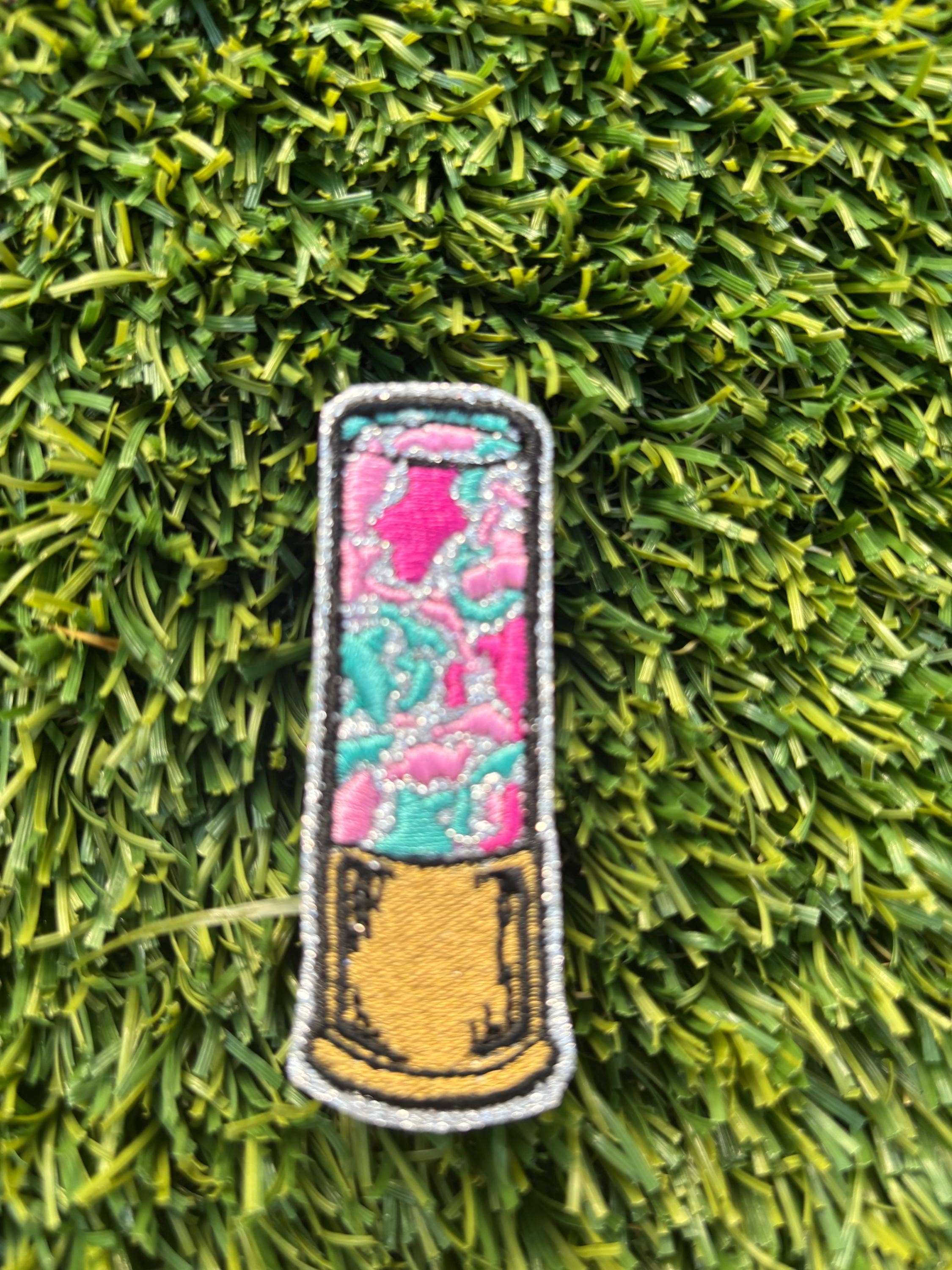 Eric Hill Designs, LLC - Wholesale Patch - Camo Shot Gun Shell Glitter Embroidered Patch1