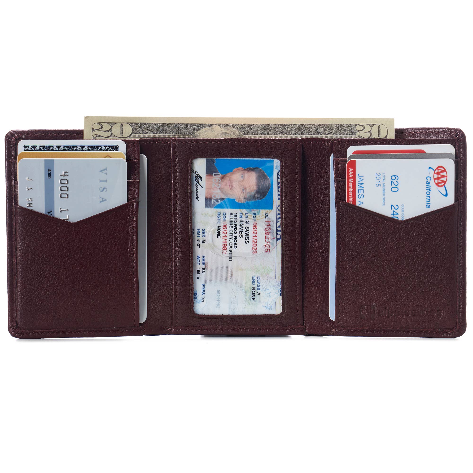Alpine Swiss – wholesale Wallet - Men’s – Mens Leon Trifold Wallet RFID Safe Bifold Genuine Leather ID13
