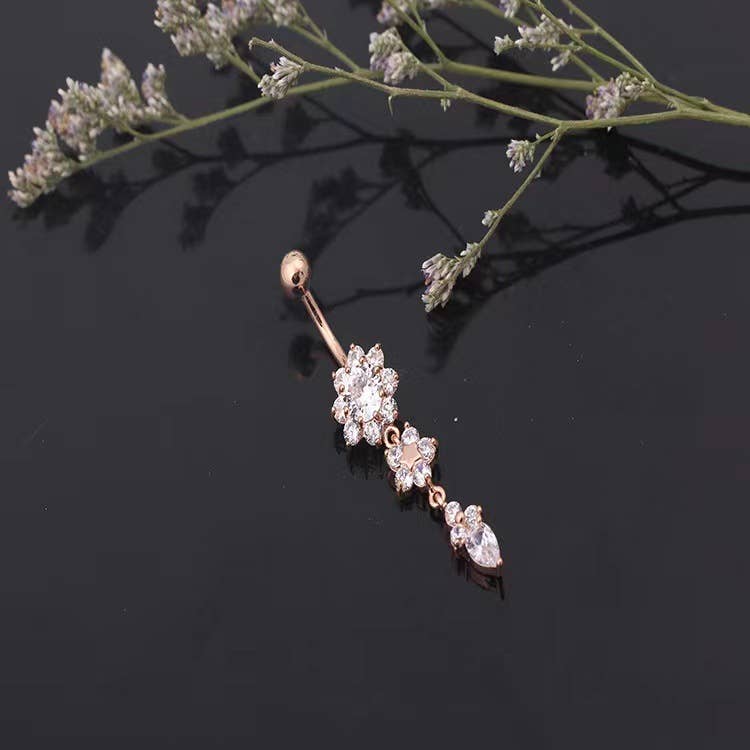 Gemscape UK - Wholesale Belly Ring - Stunning Flower Body Piercing with crystals5