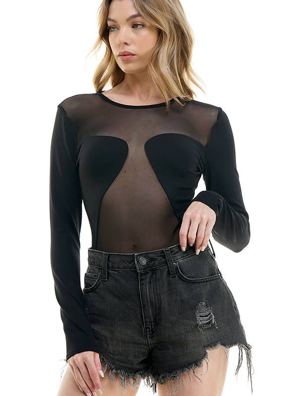 BODY DE MANGA LARGA CON PANELES TRANSPARENTES para venta al por mayor de ACOA COLLECTION