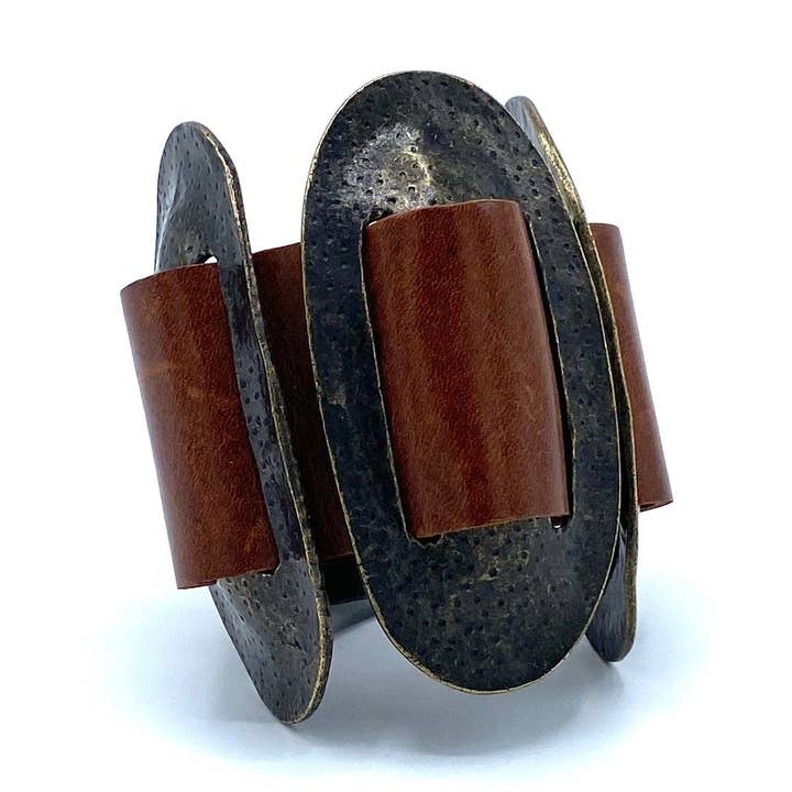 Triple Oval Messing læder armbånd for engroshandel hos Rebel Designs Accessories