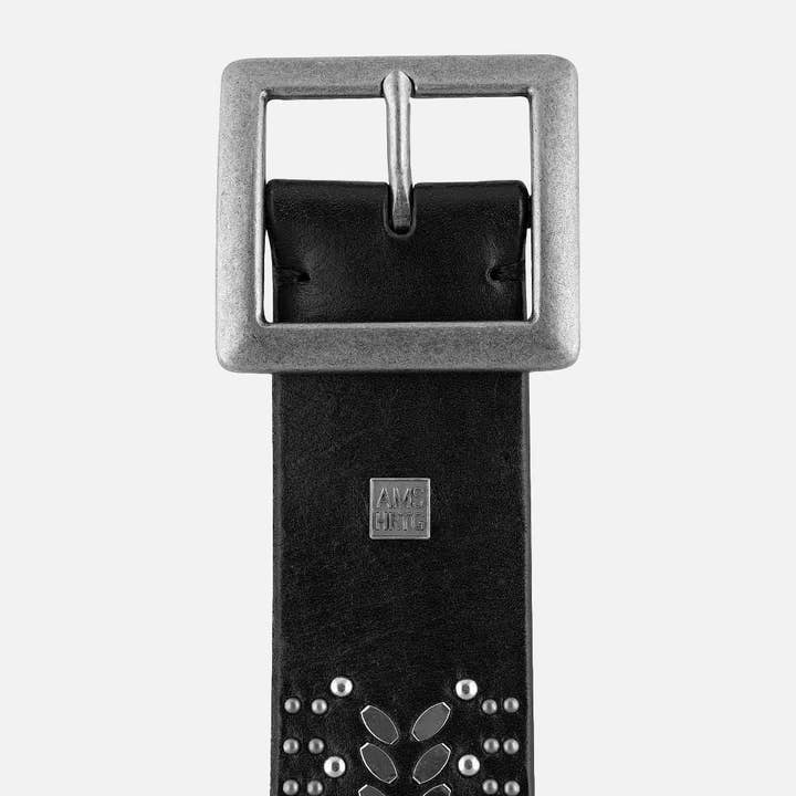 Amsterdam Heritage Leather Belts, Bags, Jackets & Apparel - Wholesale Belt - Women's - Ezra | Gold and Silver Buckle Square Studded Leather Belt3
