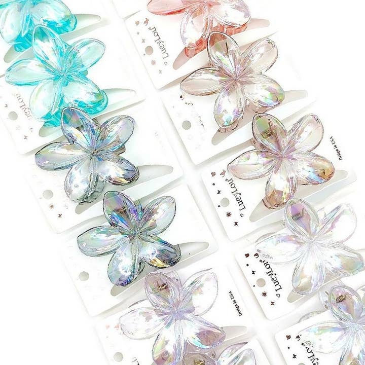 12pk Transparent AB Plumeria Flower Hair Claw Clip for wholesale by Diacly