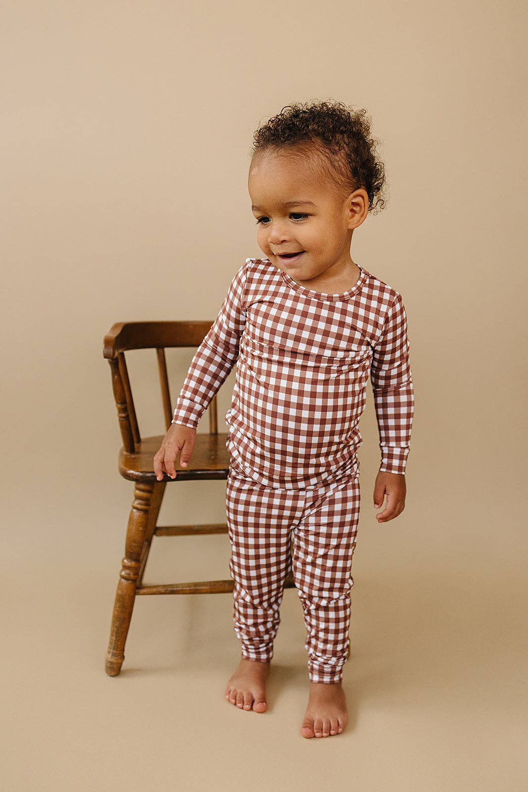 Lucky Panda Kids - Wholesale Lounge Set - Kids - Bamboo Two Piece Set | Chocolate Gingham11