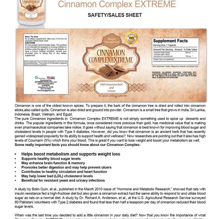 Totally Products - Wholesale Oral Supplement/Vitamin - Cinnamon Bark Extract High-potency Dietary Supplement (90 Capsules)1