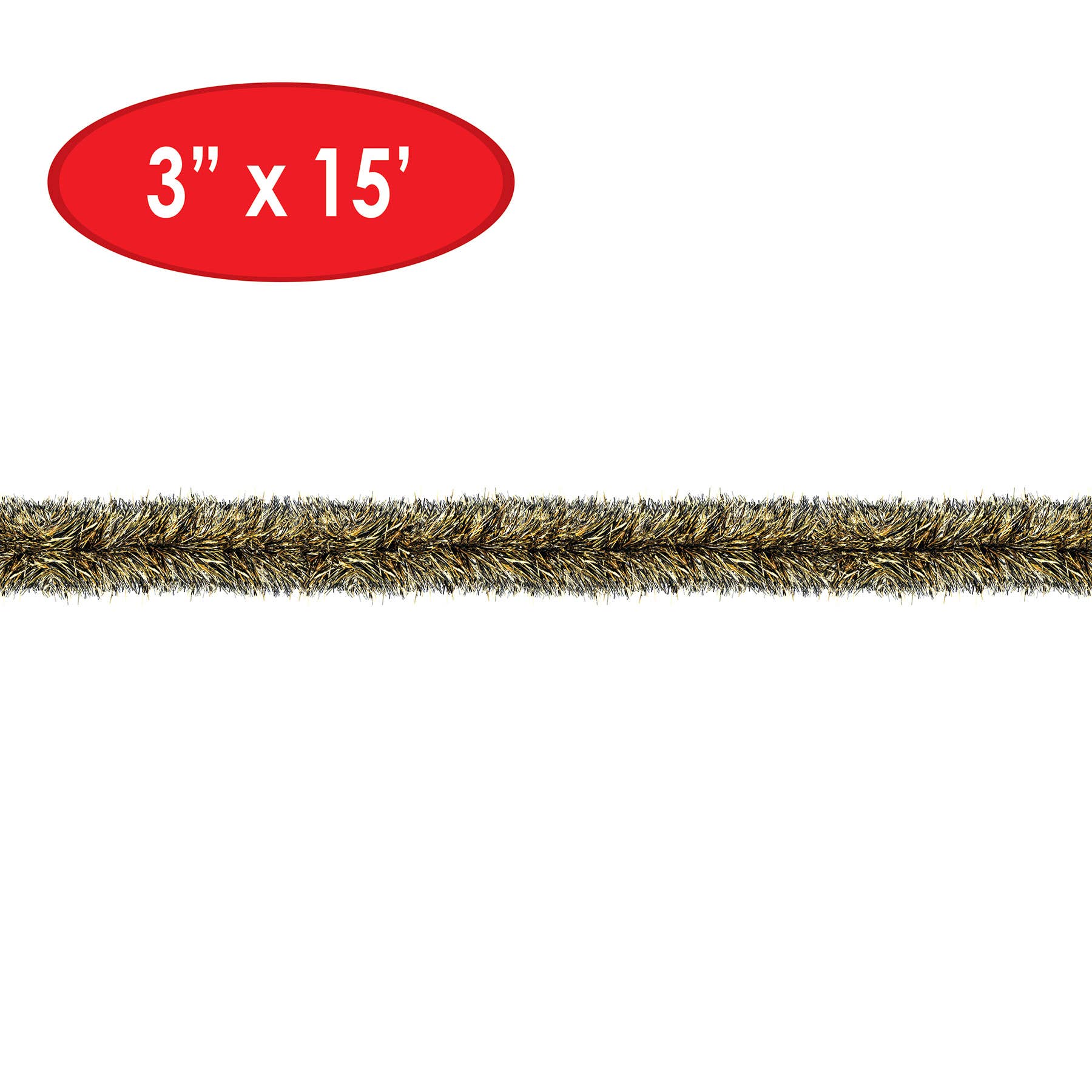 Beistle - Wholesale Bunting/garland - Metallic Tinsel Garland, Black & Gold, 3" x 15'5