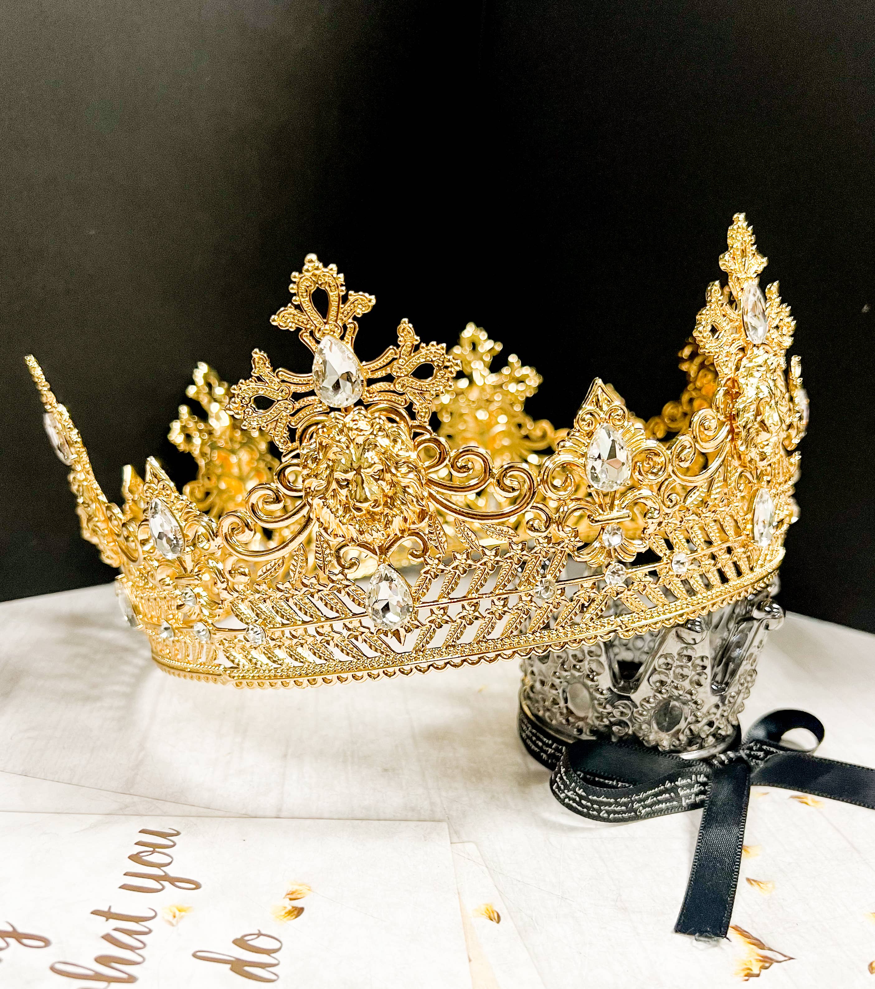 Happy Dream Gifts - Wholesale Party Hat/Crown - Gold King Lion Crown, Prince Diadem, Clear Crystal Crown1