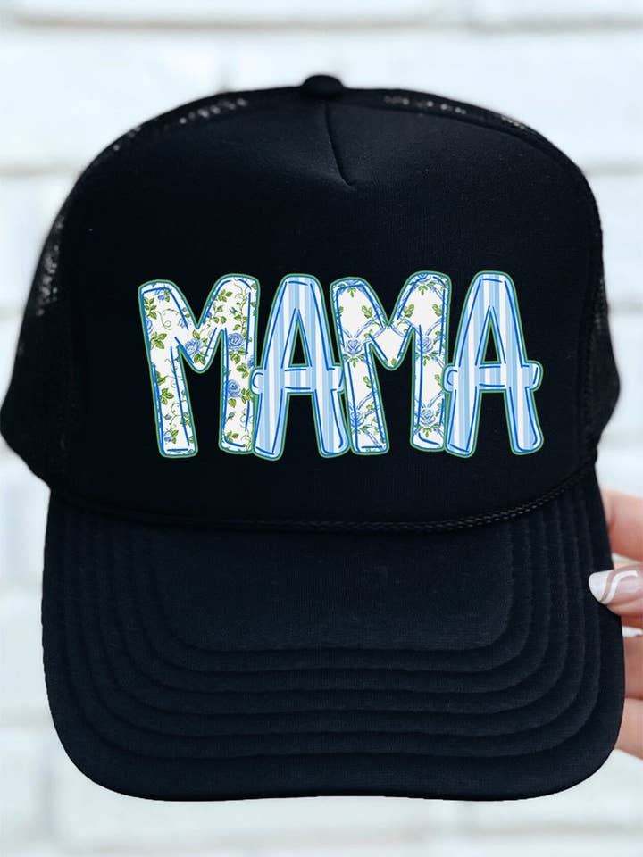 Casquette Trucker à Devant Mousse Noire Blue Blossom Mama Otto pour la vente par Wholesale Accessory Market