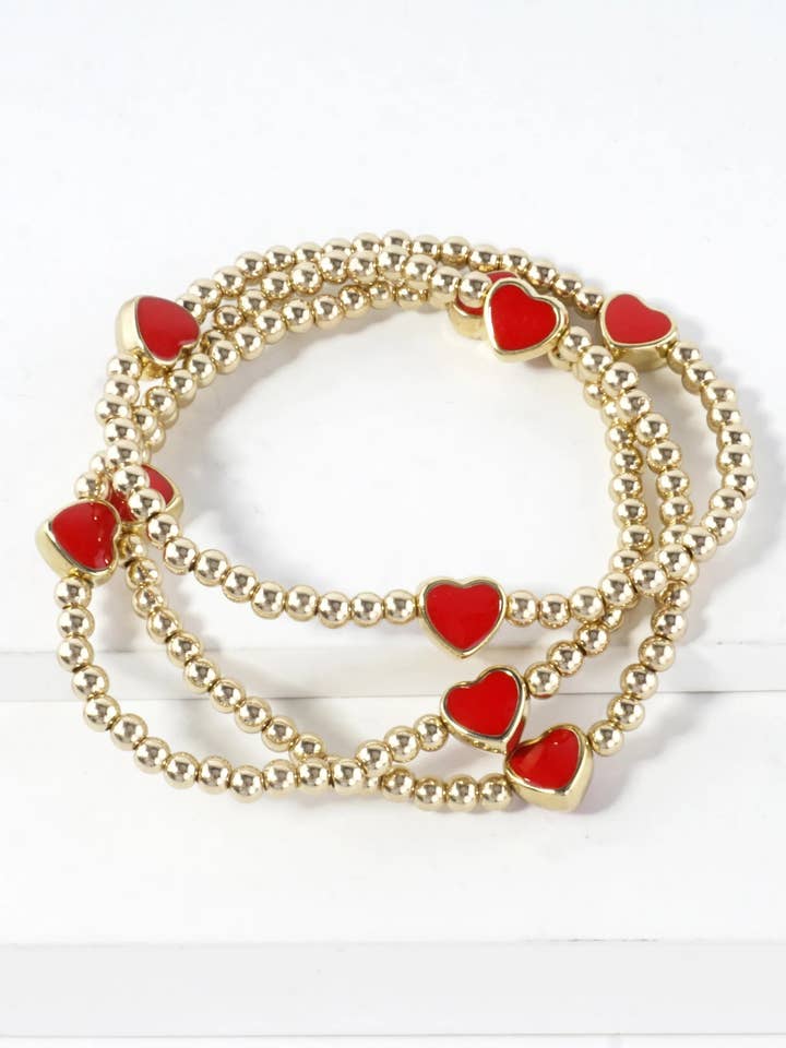 3-PC Enamel Heart Stretch Bracelets Set for wholesale by Wild Honey