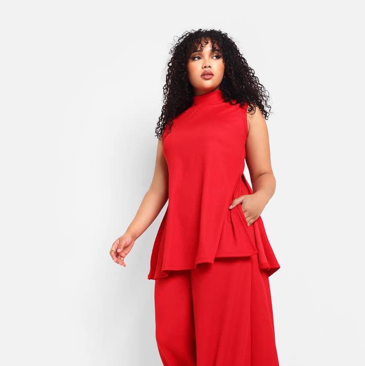 Red Shayla Ribbed Wide Leg Pants W. Pockets for wholesale on Faire0