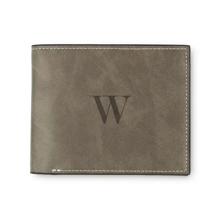 Weddingstar Inc. - Wholesale Wallet - Men's - Men's Gray Faux Leather Wallet - Modern Serif Monogram0