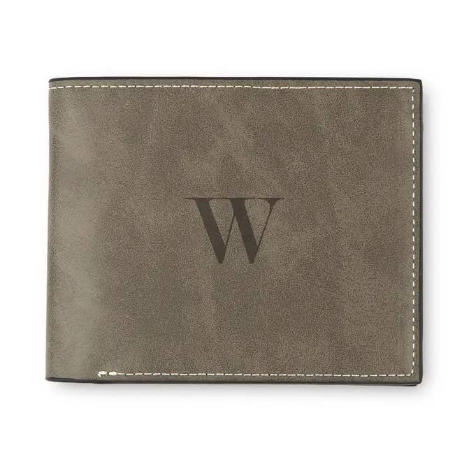 Cartera de piel sintética gris para hombre, monograma serif moderno para venta al por mayor de Weddingstar Inc.