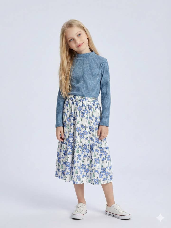 Geribbelde lichte trui en bloemenrok voor meisjes voor wholesale door MINI MIGNON PARIS