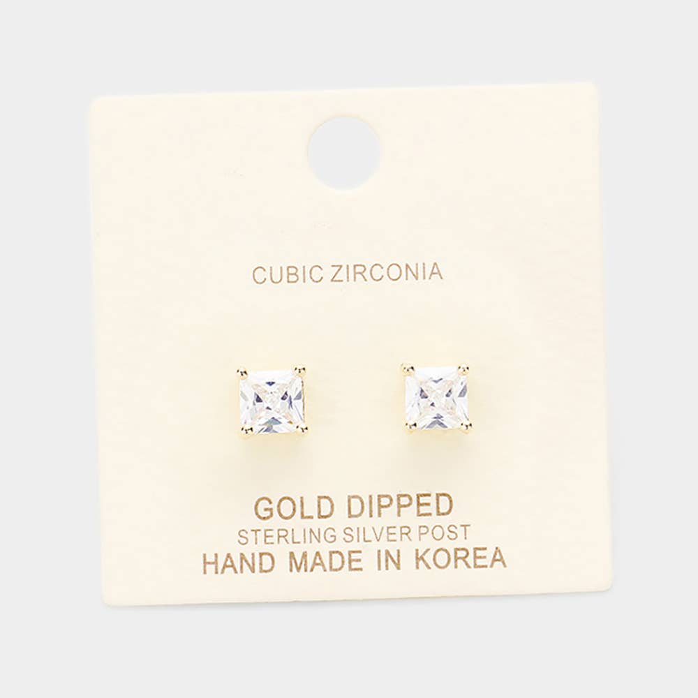 Sensibling Corp. - Vendita all'ingrosso Orecchini a bottone - Orecchini a perno quadrati/tondi in zirconi cubici da 6 mm placcati in oro0