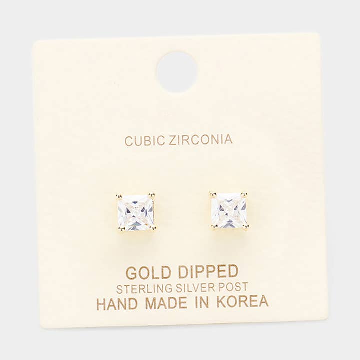 Gold Dipped 6mm Cubic Zirconia Square/Round Stud Earrings for wholesale by Sensibling Corp.