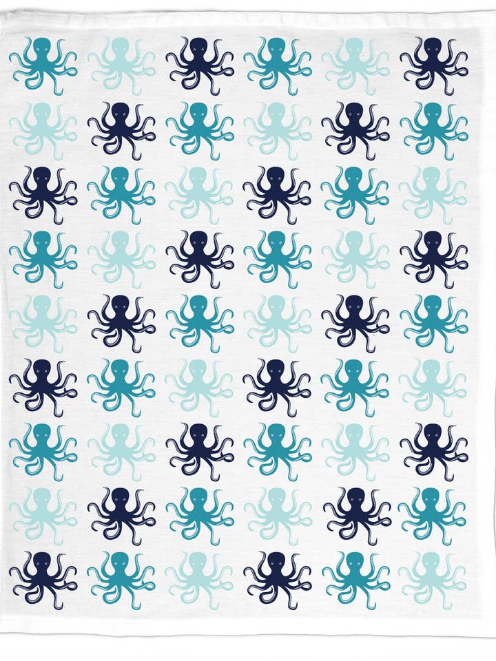 Octopus, Organic Cotton Tea Towel - NEW Coastal & Nautical for wholesale by Coast & Cotton