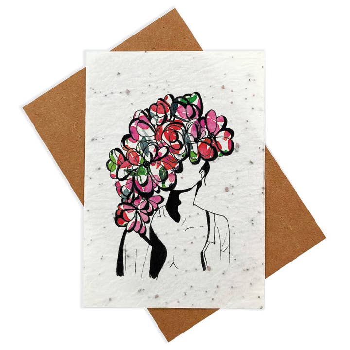 Växtkort - Kvinnan med buketten för wholesale av La Fabrique à Sourires