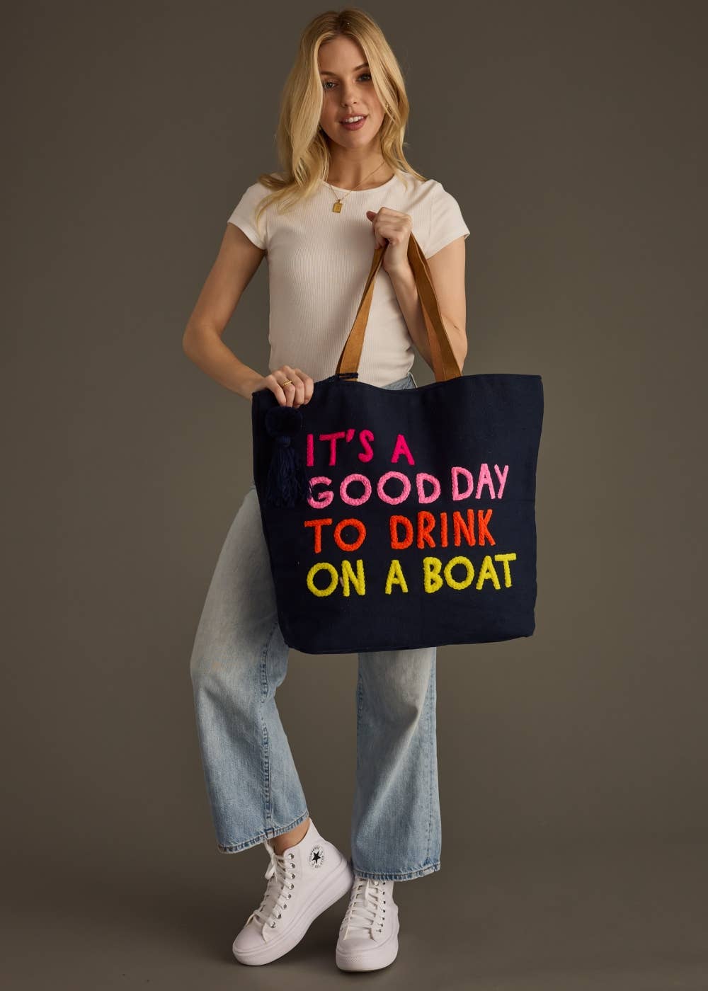 Panache Apparel Co. - Wholesale Tote Bag - Women's - Navy Drink On A Boat Tote3