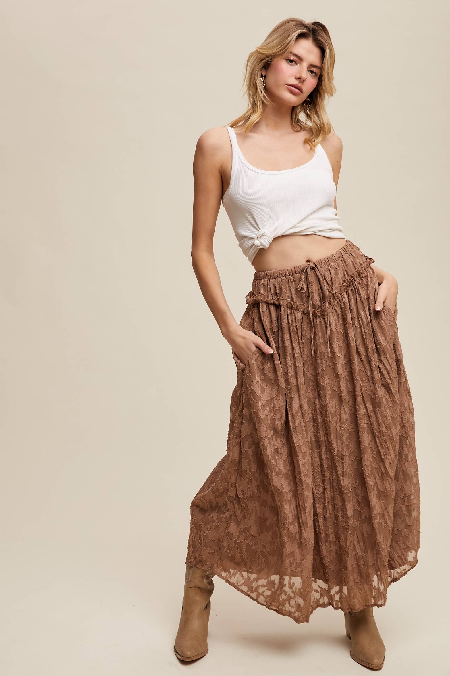 Listicle - Wholesale Skirt - Women's - Floral Textured Maxi Skirt8