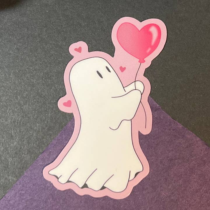 Love Ghost Valentine’s day Sticker, Heart Stickers -Matte for wholesale by ChaoticPossumDesigns
