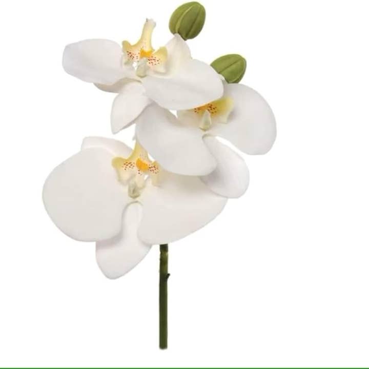 10" White Phalaenopsis Pick - Realistic Faux Flower for wholesale by Larksilk