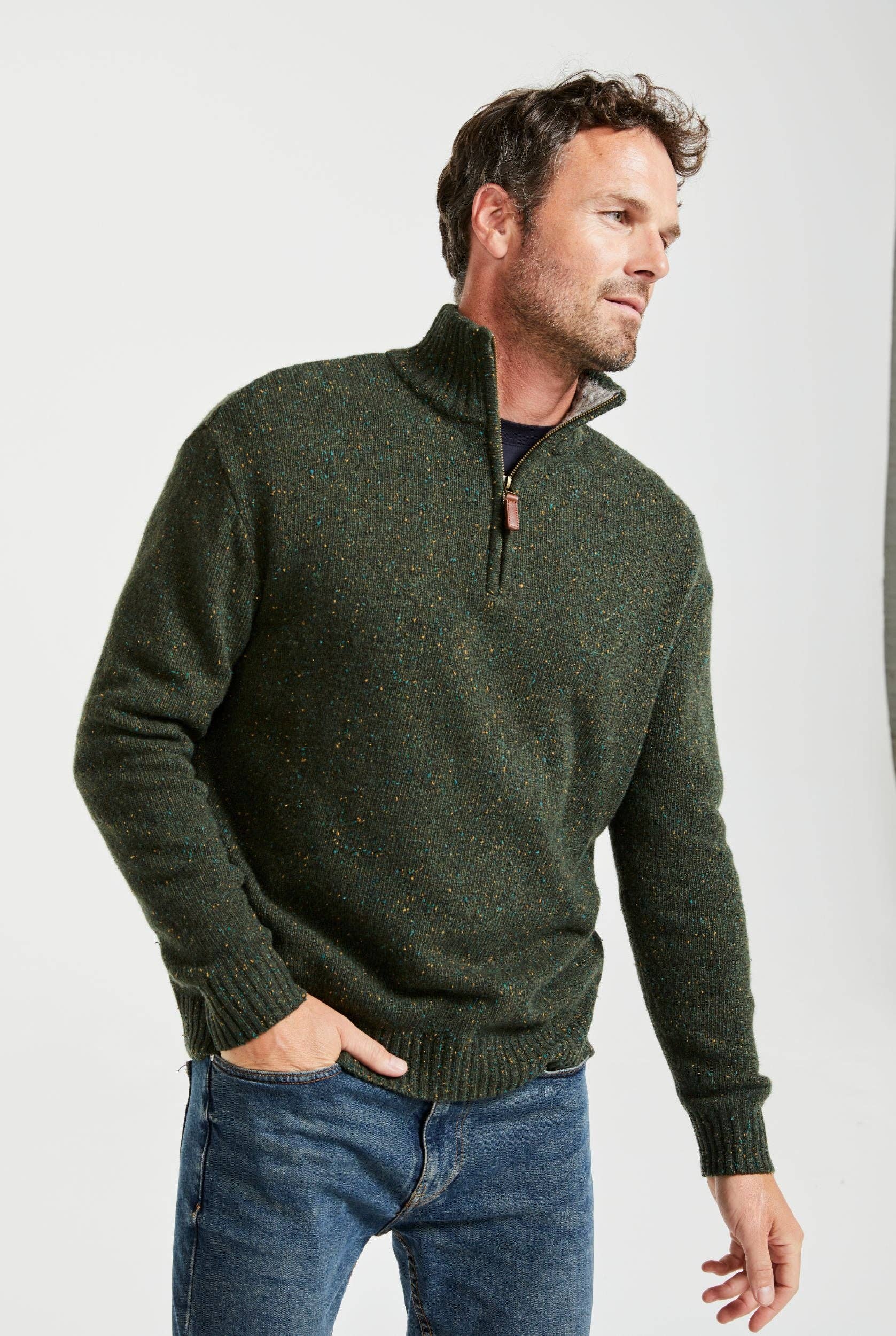 Aran Woollen Mills - Vente Pull en maille – homme - Pull Belleek Troyer pour homme - Vert2