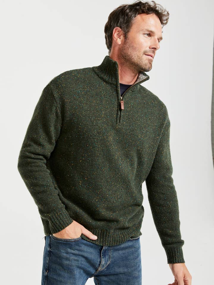 Suéter para hombre Belleek Troyer - Verde para venta al por mayor de Aran Woollen Mills