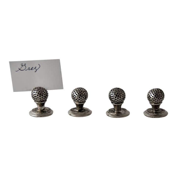 Corbell Silver - Vendita all'ingrosso Segnaposto/Fermaposto - Set di 4 segnaposti per palline da golf con tessere argentate. CODICE #: KMJA107B.