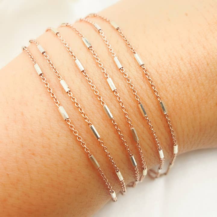 Rose Gold Plated 925 Sterling Silver Satellite Tube Chain. Z9RGS for wholesale on Faire