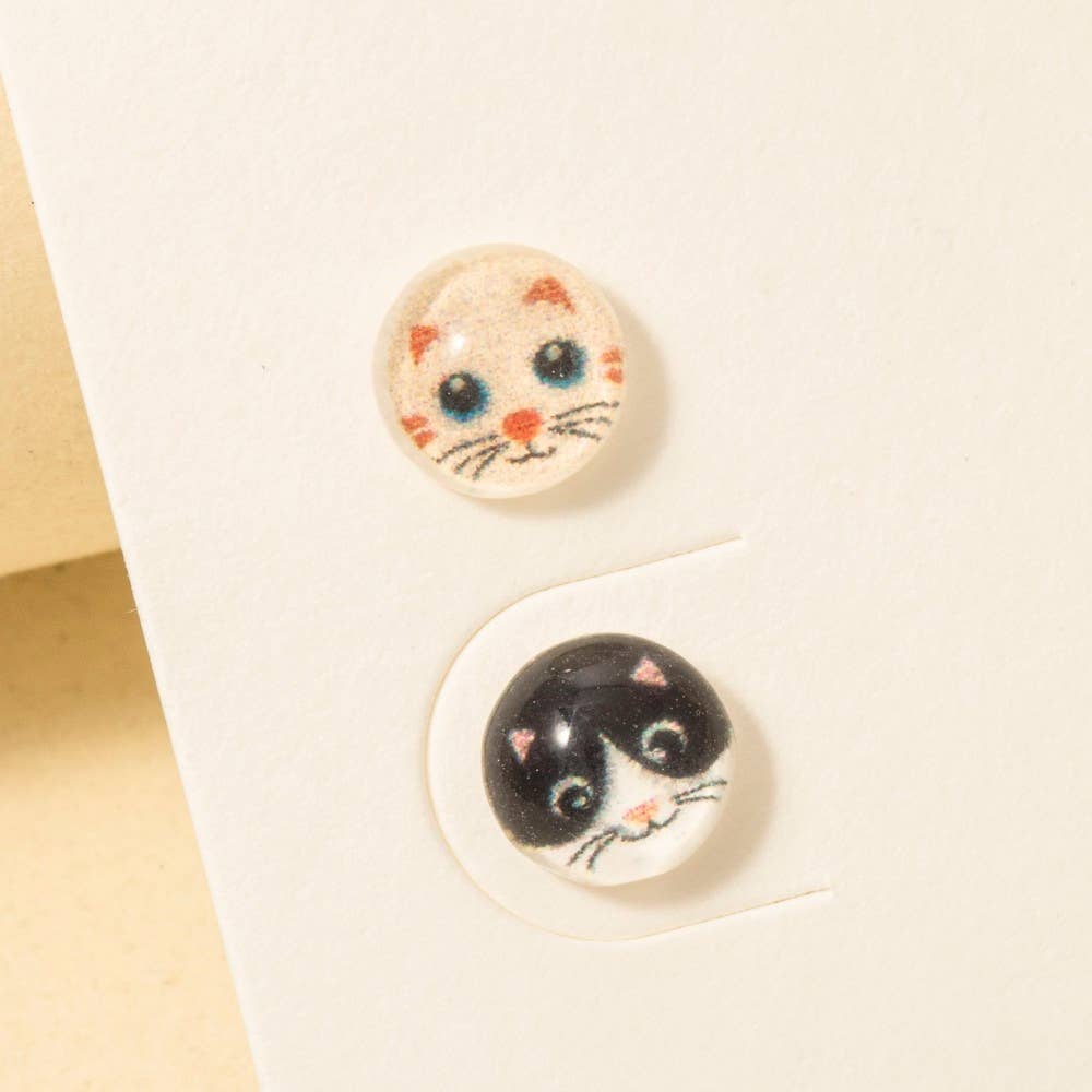 MULTI Acrylic Dome Cat Stud Earrings Set for wholesale on Faire1