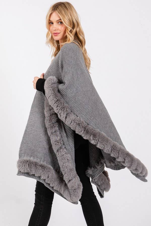Artini Accessories – wholesale Cape – Women's – Faux Fur Trim Winter Cape Cardigan6