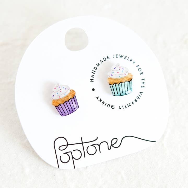 Cupcake Stud Earrings | Food Post Earrings for wholesale by Poptone Co.