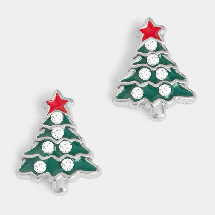 Decorated Tree Studs - Silver - Christmas for wholesale by Whispers