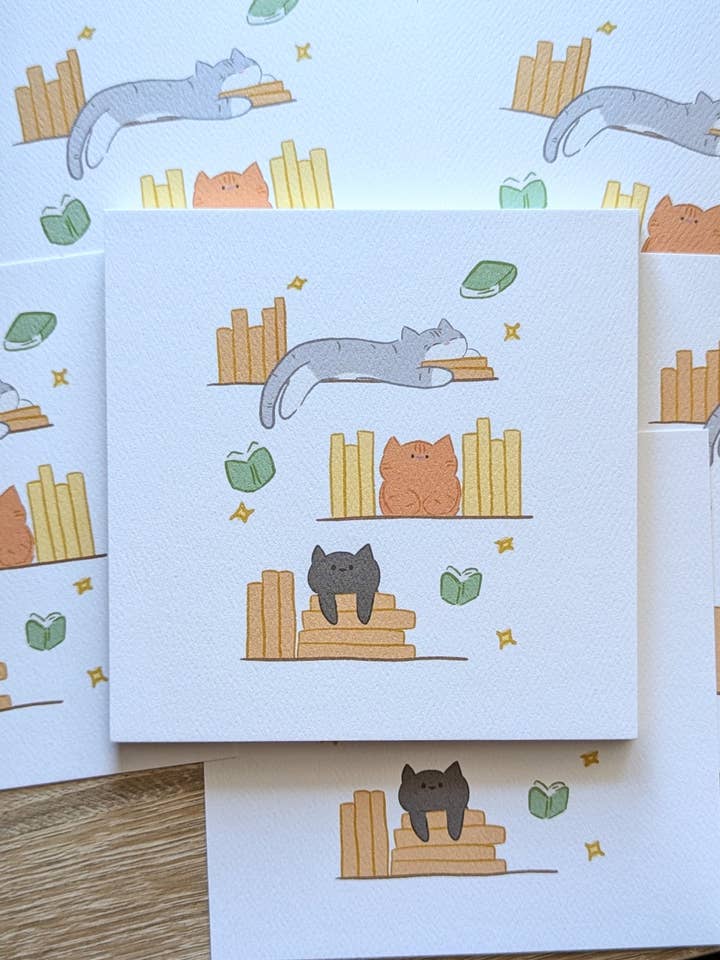Cats and Books Art Print for wholesale by Fruit Cats Studio