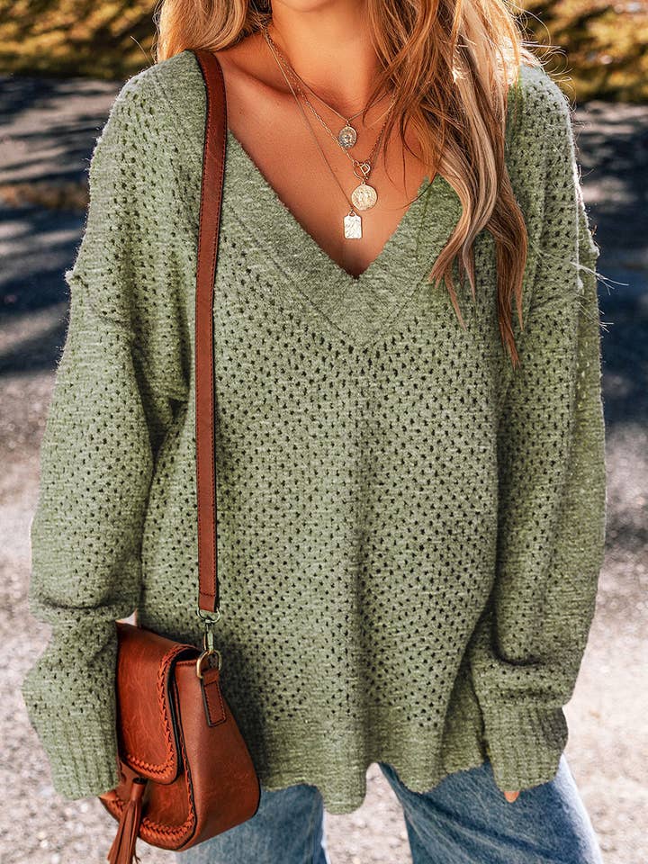 Juliette Loose Eyelet Shoulder Sweater for wholesale by Threaded Pear