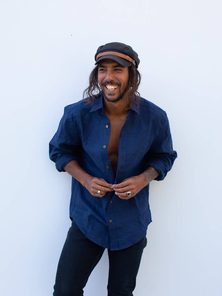 Seaside Linen - Marinho LS por atacado de Lost In Nowhere