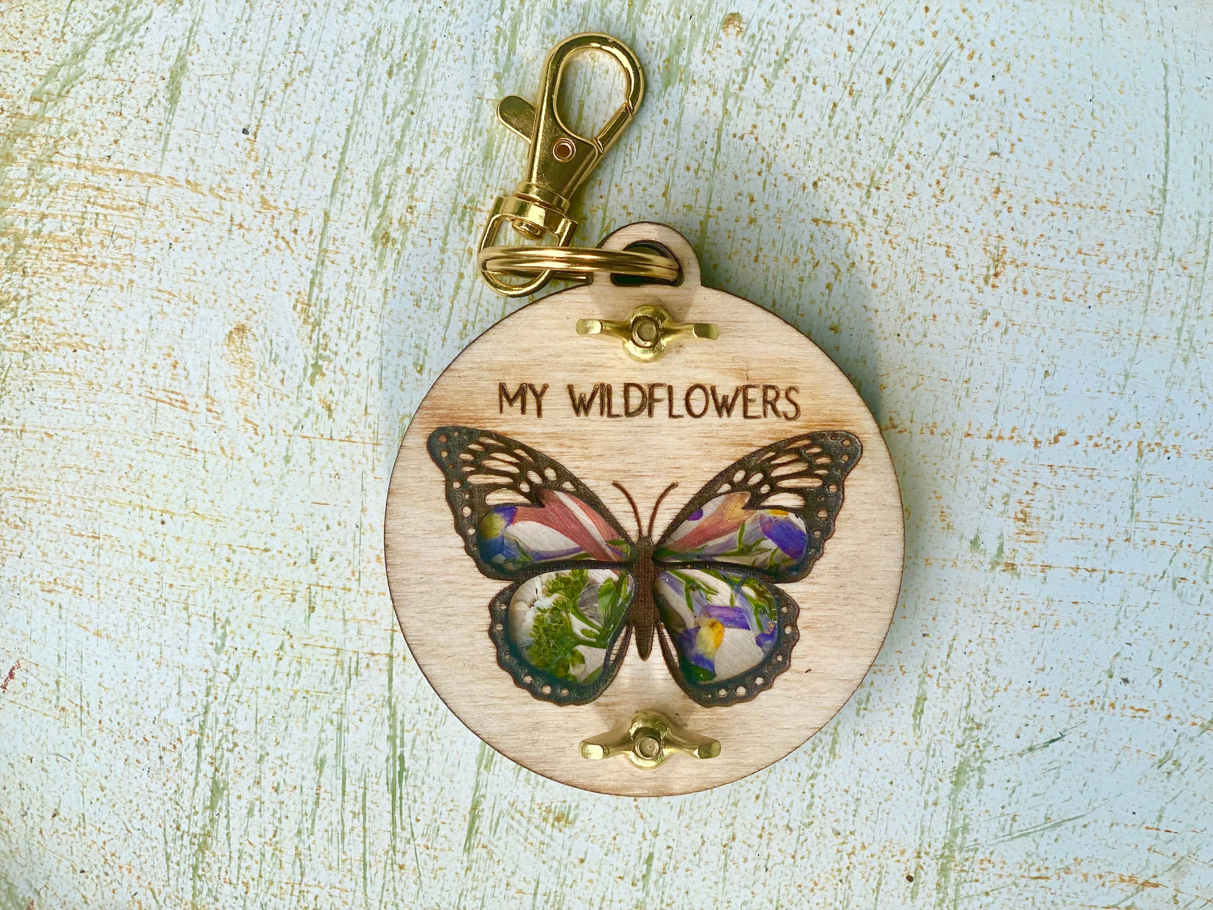 Mini Flower Press Keychain with Butterfly Theme for wholesale by Holly Hills Lane