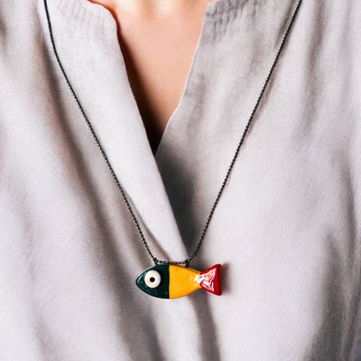 Thetis Art Studio - Wholesale Pendant/Charm Necklace - Ciondolo a forma di pesce in ceramica (con collana)3