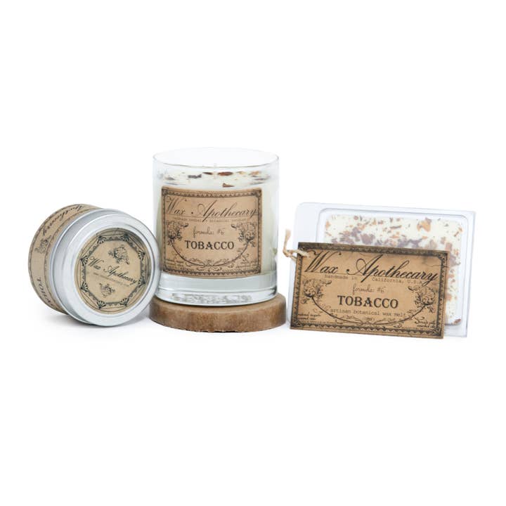 Wax Apothecary - Wholesale Jar/Filled Candle - Tobacco Botanical Candle in Scotch Glass with Gift Box 7oz7