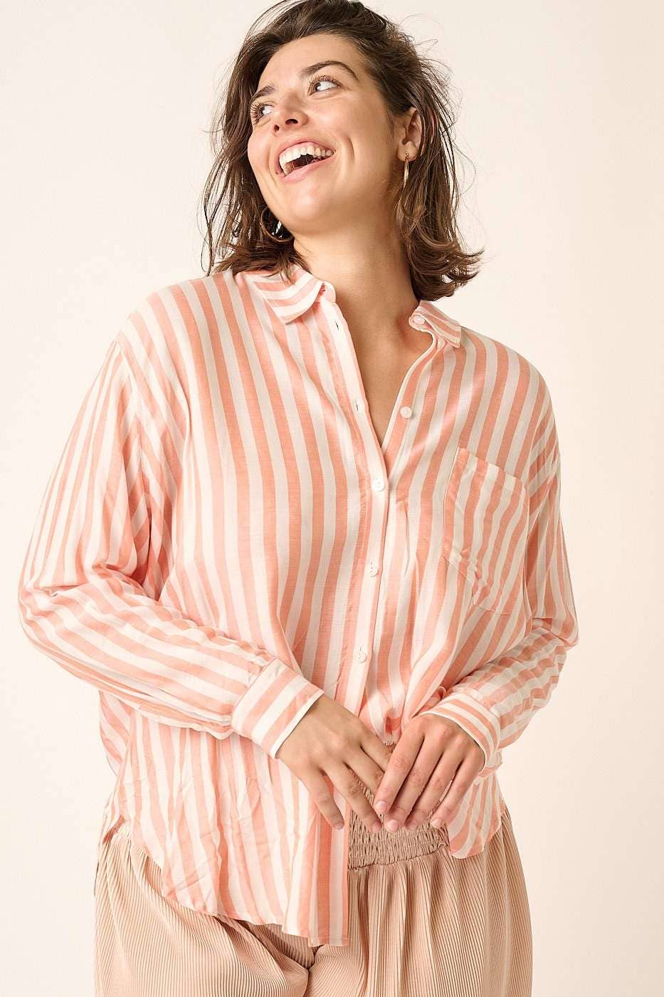 mittoshop – wholesale Buttoned-down shirt – Women's – PLUS STRIPED BUTTON DOWN SHIRT3